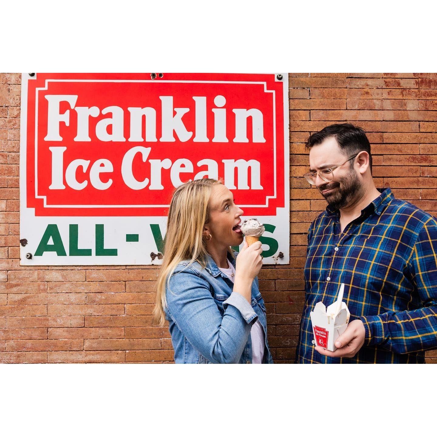 Sharing a light moment during our engagement shoot eating our favorite dessert.