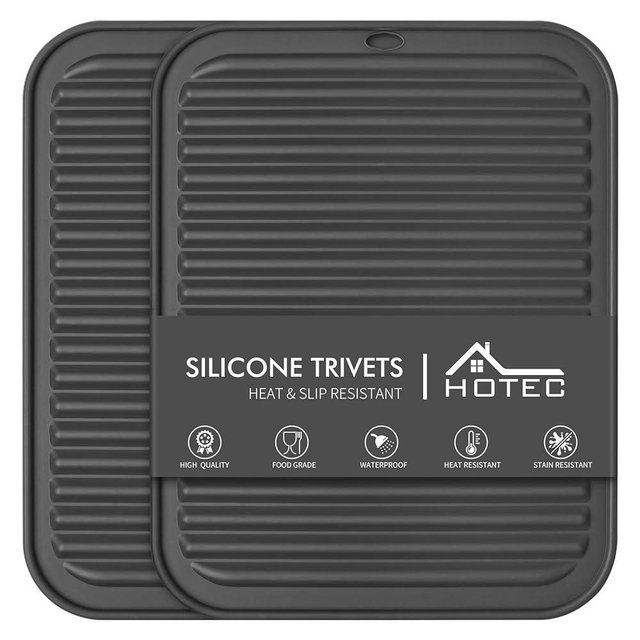 HOTEC Silicone Trivets for Hot pots and Pans, Heat Resistant for Kitchen Counter Dish Drying Mat, Set of 2 Dark Grey