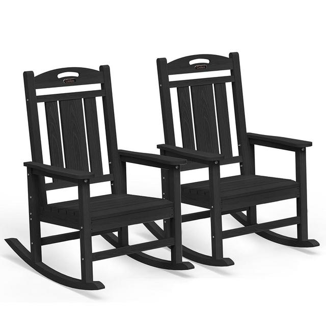 Ciokea Oversized Outdoor Rocking Chairs Set of 2, HDPE Porch Rocking Chairs for Outside, All-Weather Comfortable Patio Rockers for Front Deck Balcony, Black