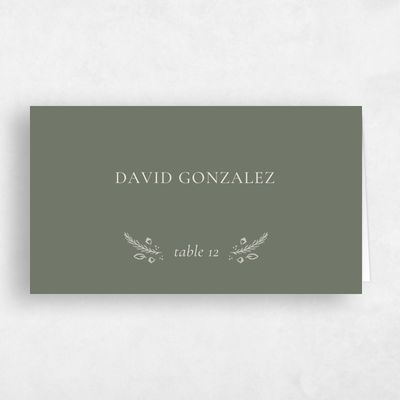 Dark Sage, Green Wedding Place Card - Humbyrd