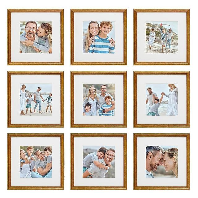 Sheffield Home 9 Piece Gallery Wall Frame Set, 12x12 Inch, Matted to 8x8 Inch, Beaded Antique Bronze