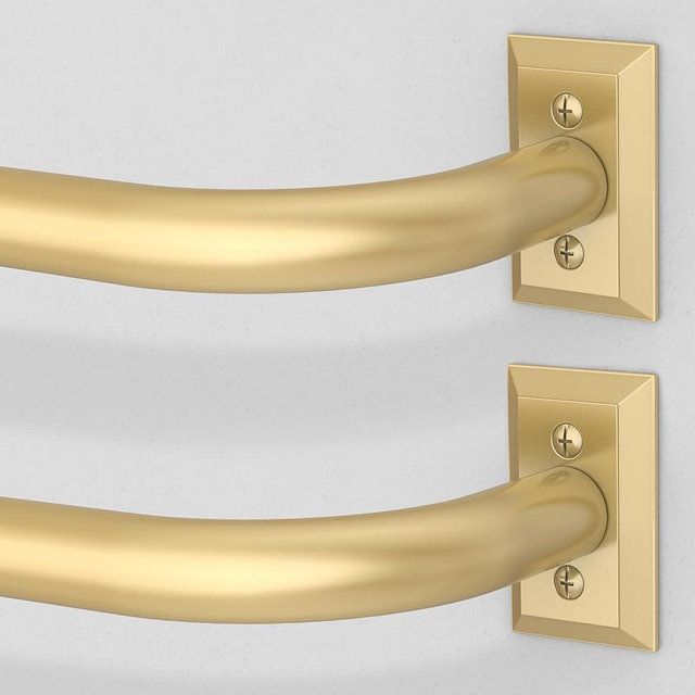 Gold Curtain Rods 2 Pack, Heavy Duty Wrap Around Curtain Rod for Windows 28 to 48 Inch, Adjustable Decorative Blackout Drapery Pole, Modern Room Darkening Rod for Blackout Curtains, Brass
