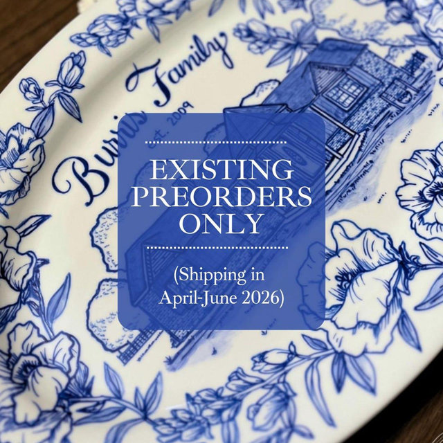Custom Hand Painted Platter | Delft Blue Style Ceramic Stoneware, Wedding, Anniversary Gift, New Home Owner, House Portrait, DECORATIVE