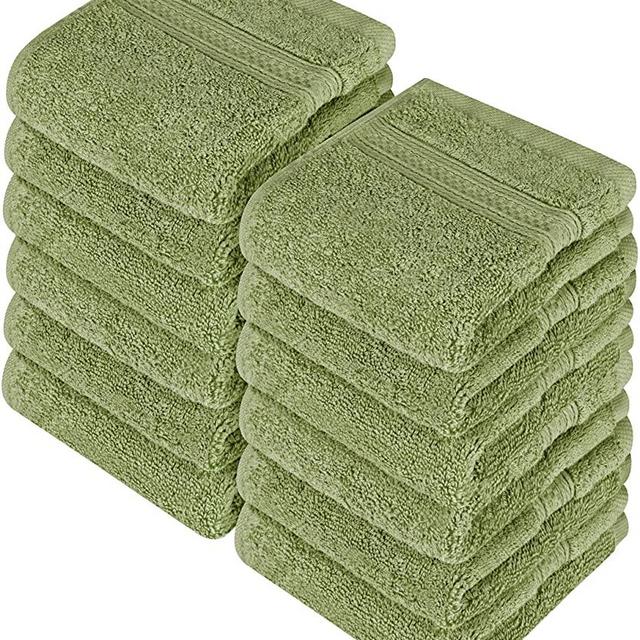Utopia Towels - Luxury Washcloths Set 12 x 12 inches, Sage Green - 700 GSM 100% Cotton Premium Quality Flannel Face Cloths, Highly Absorbent and Soft Feel Fingertip Towels (12-Pack)