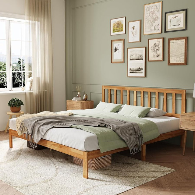 Novilla 12 Inch King Size Bed Frame Wooden King Bed Frame and Headboard, King-Size BedFrame with Headboard Natural Bed Foundation, No Box Spring Needed, Easy Assembly