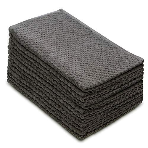 COTTON CRAFT - 12 Pack - Euro Cafe Waffle Weave Terry Kitchen Towels - 16x28 Inches - Charcoal - 400 GSM Quality - 100% Ringspun 2 Ply Cotton - Highly Absorbent Low Lint - Multi Purpose