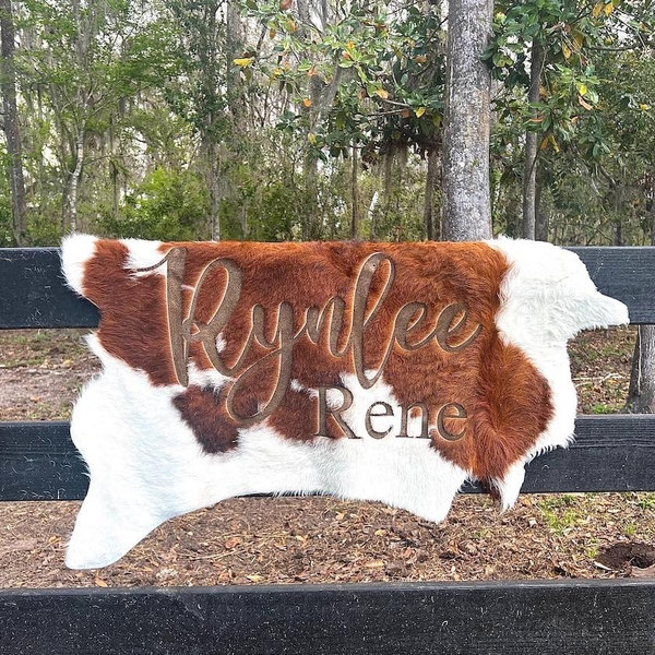 Engraved Cow hide, branded cow hide, personalized cow hide, highland, wedding gift, housewarming gift, nursery sign, logo