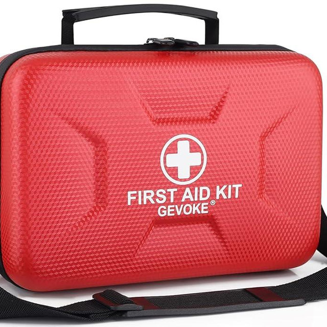 Gevoke 410 Piece Waterproof Hard Shell First Aid Kit for Home, Car, Travel, Camping, Truck, Hiking, Sports, Office, Vehicle & Outdoor Emergencies - Emergency Medical Kits (Red)