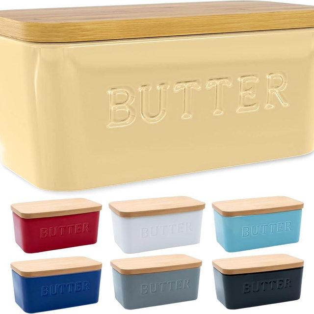 PriorityChef Large Butter Dish with Lid for Countertop, Ceramic Butter Container With Airtight Cover, Butter Keeper for Counter or Fridge, Butter Holder Storage, Khaki