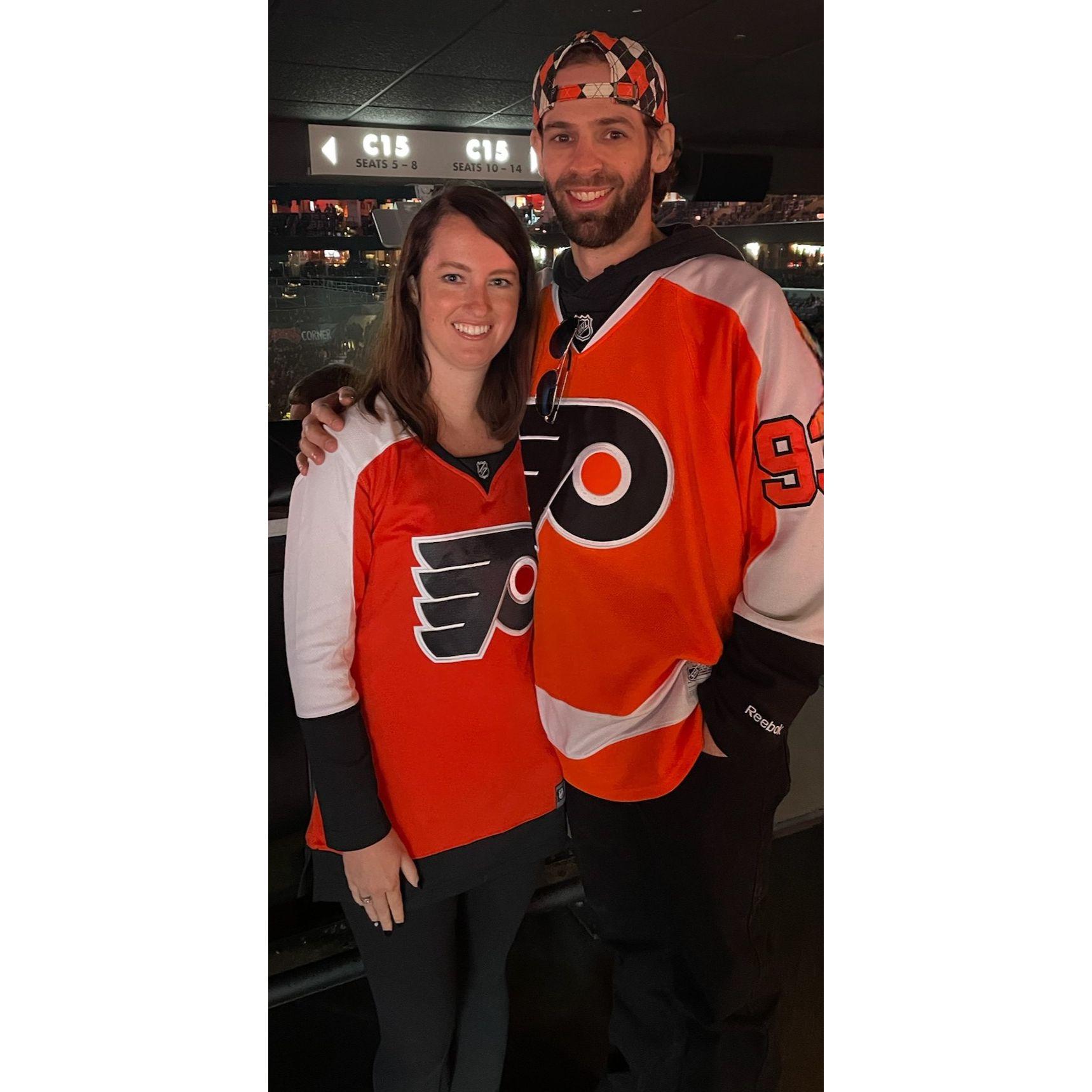 Lauren's first Flyers game where she saw a fight, a hat trick, and a 7-5 Flyers win. Tom has stopped at nothing to get her to every game since that point.