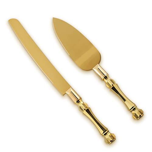 Homi Styles Wedding Cake Knife and Server Set | Elegant Gold Color Premium 420 Stainless Steel Titanium Gold Plated Blades | Cake Cutting Set for Wedding Cake, Birthdays, Anniversaries, Parties