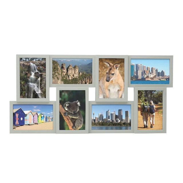Melannco 24 x 12 Inch 8 Opening Photo Collage Frame, Displays Four 4x6 and Four 6x4 Inch Photos, Gray