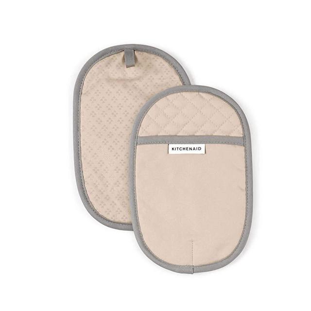 KitchenAid Asteroid Cotton Pot Holders with Silicone Grip, Set of 2, Milkshake