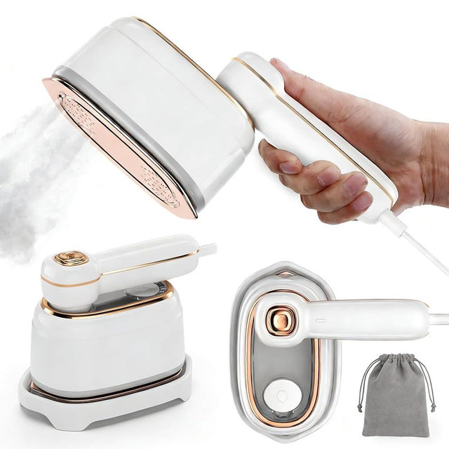Travel Steamer for Clothes, 1200W Mini Travel Iron with Steam, Handheld Rotary Garment Iron, Wrinkle Remover, 10s Fast Heating, White, 1 Piece