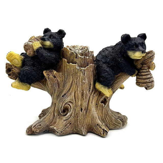 SHTWX 2 Black Bears on Branch Statue Figurine Sculpture Resin Collectible Gifts for Bear Lover Office Home Decor Desk Accessories Decoration Garden Figurines Outdoor Decor