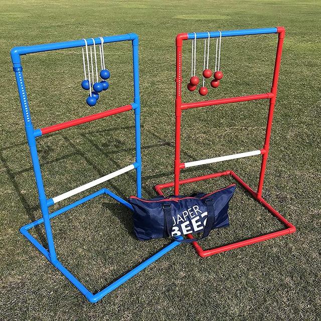 JAPER BEES Strong Ladder Ball Toss Game Set, Outdoor Lawn Game with 6 Bolo Balls Fasion Carrying Bag