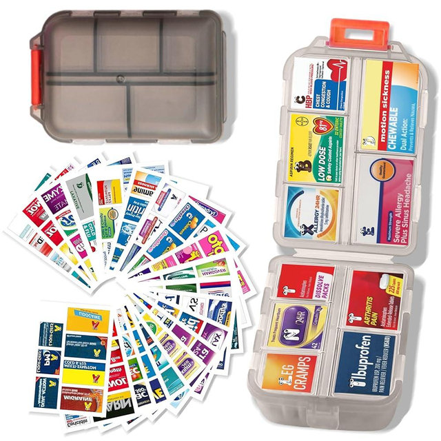 iouwei Large Daily Pill Container with Medicine Labels - 7 Day Mini Medication Organizer (Grey, 161 Labels)
