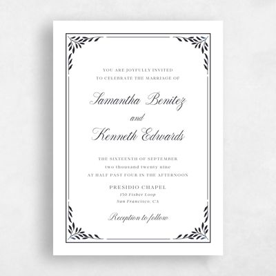 Ebony, White Wedding Invitation - Thalia Portrait