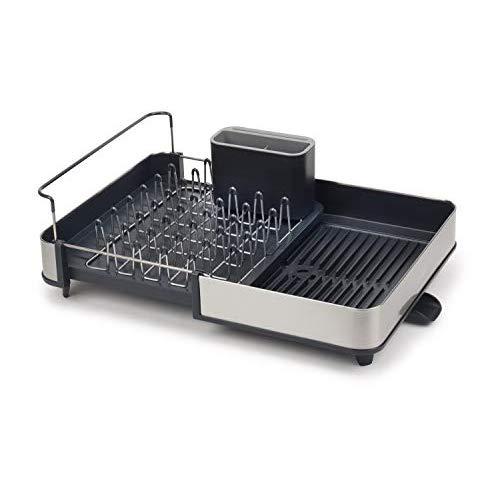 Joseph Joseph Stainless-Steel Extendable Dual Part Dish Rack Non-Scratch and Movable Cutlery Drainer and Drainage Spout, One-Size, Gray