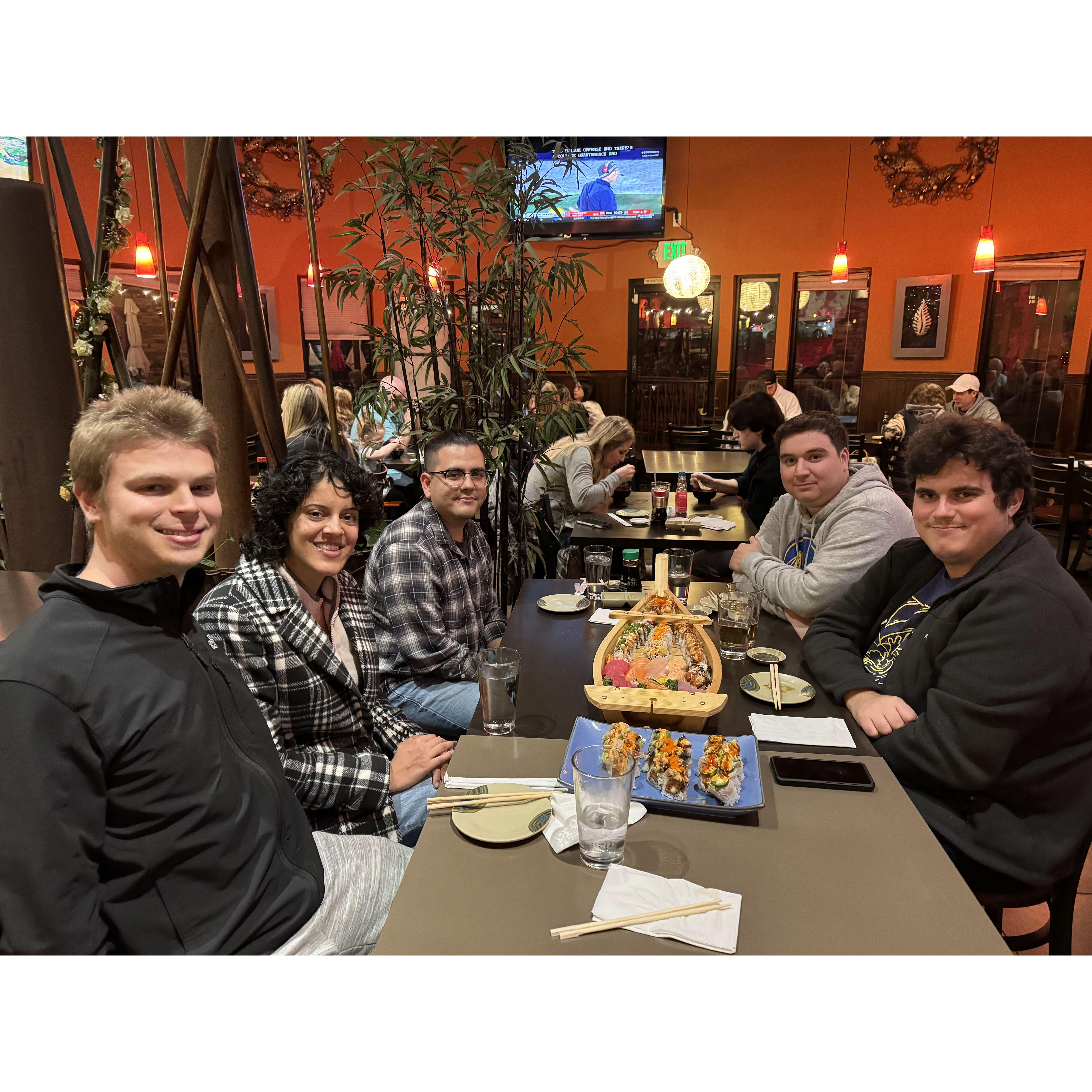 With Chris's friends (left to right): Saúl (visiting from Arizona), Nikko, and Scott.