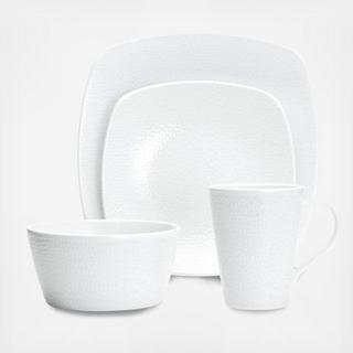 White on White Square 4-Piece Place Setting, Service for 1