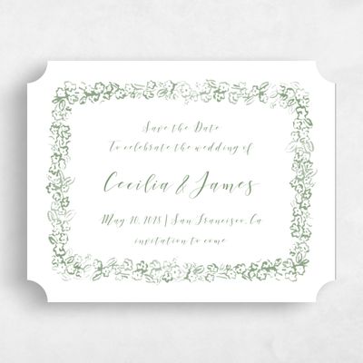 Green Ticket Wedding Save the Date - Brier Landscape