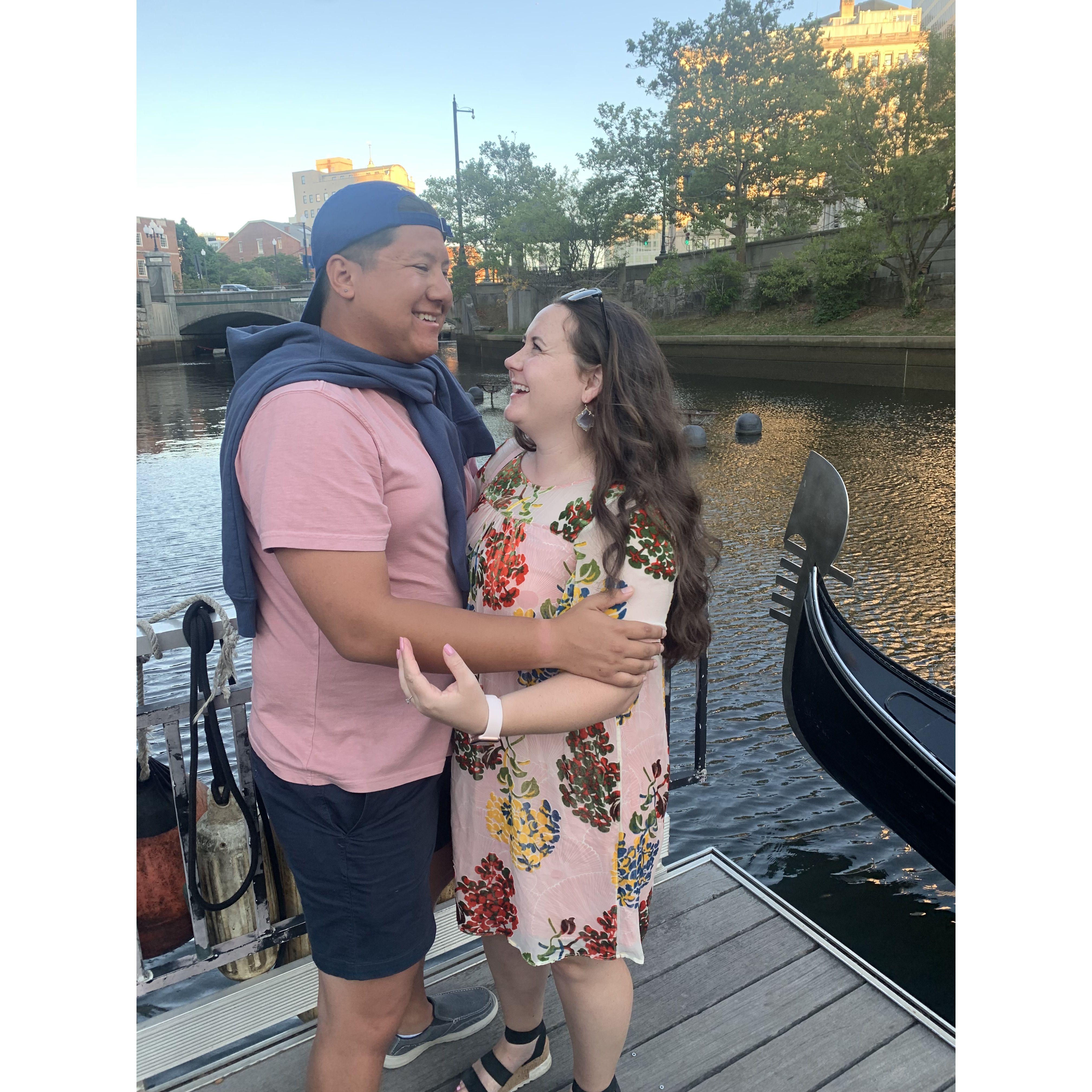 Happy and in love before a gondola ride in Providence, RI.