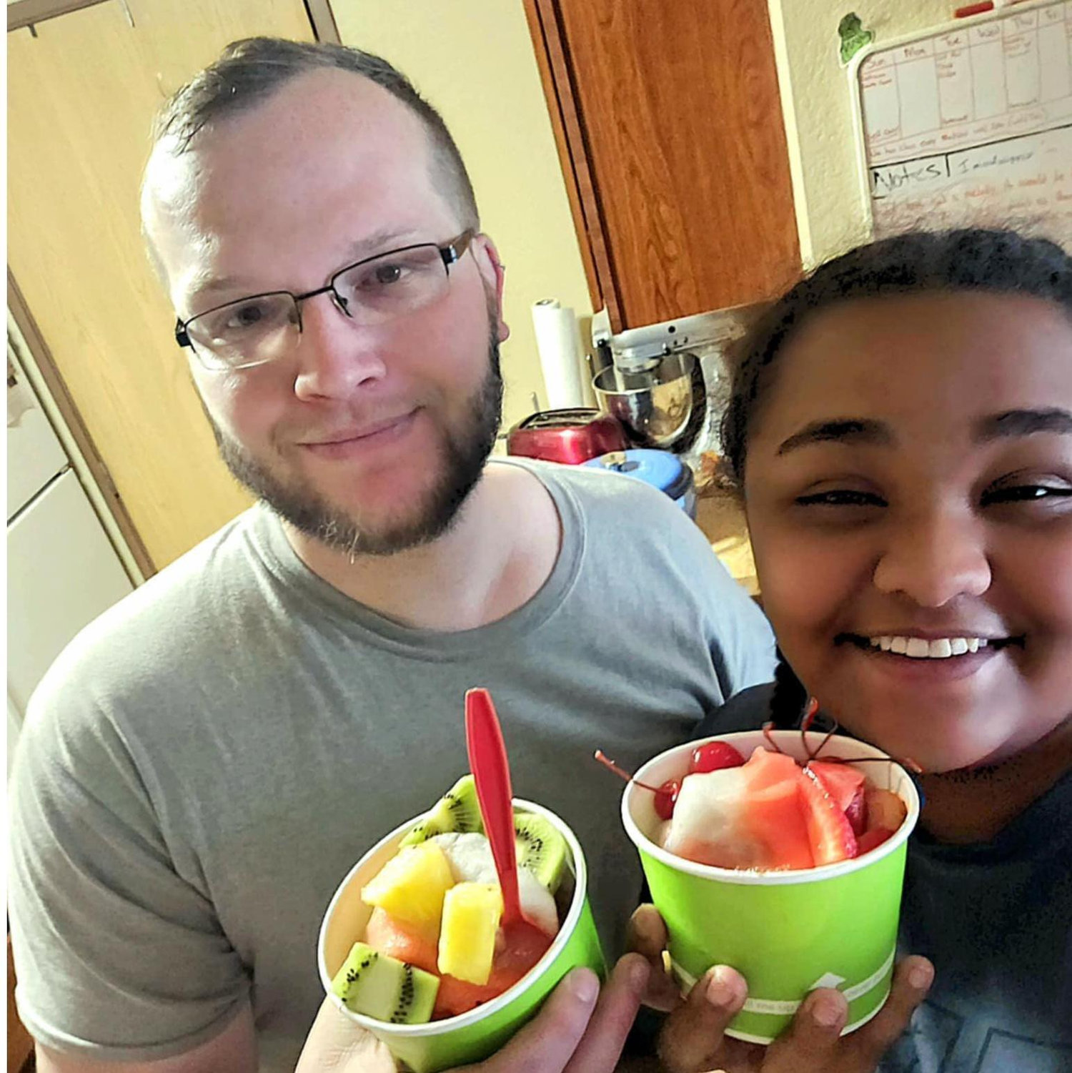 Enjoying one of our favorite "healthy" treats. (sugar doesn't count if it comes in a colorful cup)