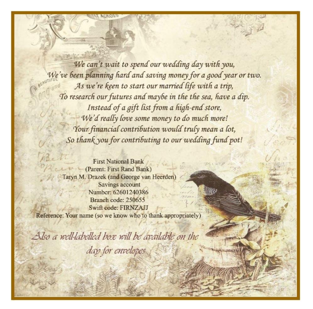 The Wedding Website of Taryn M. Drazek and George van Heerden
