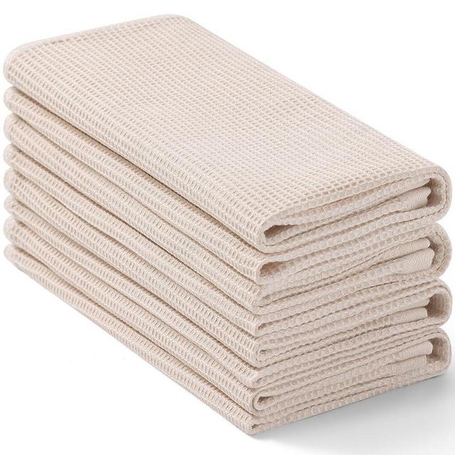 Homaxy 100% Cotton Waffle Weave Kitchen Towels - 4 Pack Soft and Absorbent Dish Towels - 16 x 26 Inches Quick Dry Hand Towels - Beige