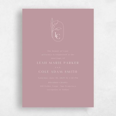Dusty Rose, Pink Wedding Invitation - Arum Portrait