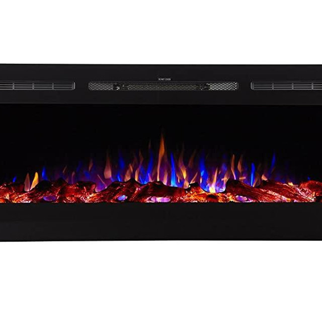 Touchstone 80004 - Sideline Electric Fireplace - 50 Inch Wide - in Wall Recessed - 5 Flame Settings - Realistic 3 Color Flame - 1500/750 Watt Heater - (Black) - Log & Crystal Hearth Options