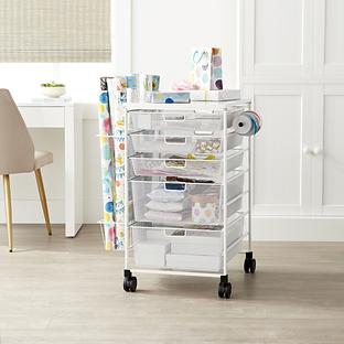 Elfa White Mesh Gift Wrap Cart
