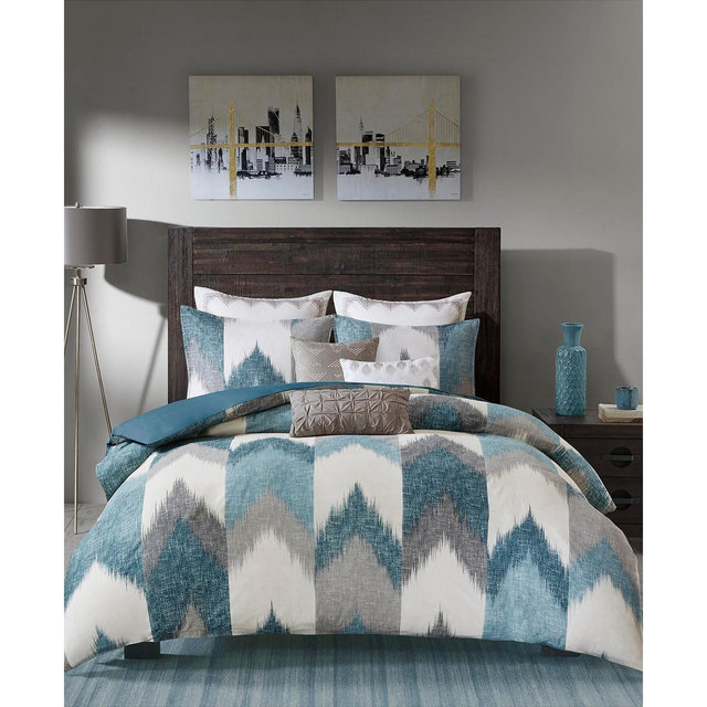CLOSEOUT! INK+IVY Alpine Reversible Full/Queen Chevron Stripe Print Comforter Mini Set