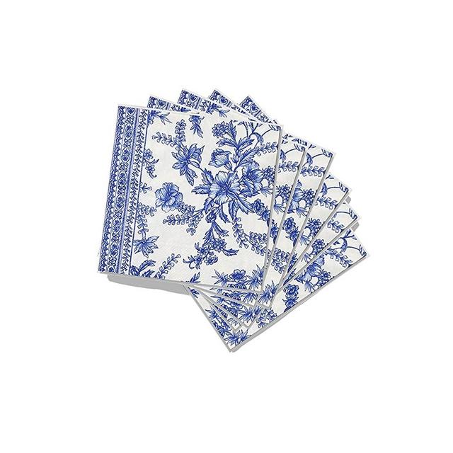 Coterie Blue Floral Paper Cocktail Napkins (Set of 25) | Beautiful Blue and White Toile Paper Napkins For Bridal and Baby Shower, Tea Party, Garden Party, Birthday Party | 5” Fancy Paper Napkins