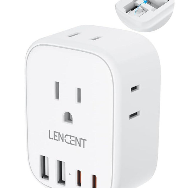 European Travel Plug Adapter, LENCENT International Type-C Foldable Power Plug with 4 Outlets, USB C Charger Adaptor, US to Most of Europe EU Iceland Spain Italy France Germany, Cruise Ship Approved