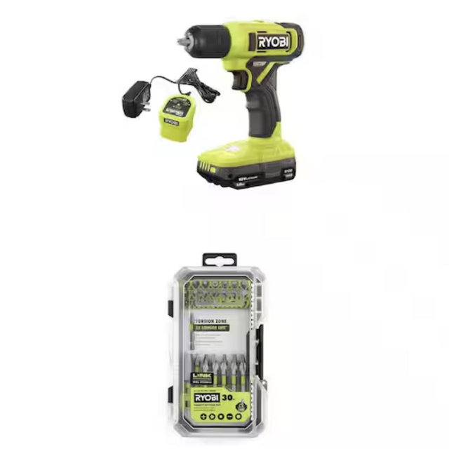 RYOBI ONE+ 18V Cordless 3/8 in. Drill/Driver Kit with 1.5 Ah Battery and 30-Piece Impact Rated Driving Set