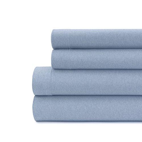 Briarwood Home Jersey Knit Heather Bed Sheet Set - 4 Pc Soft & Luxurious, 100% Cotton Bedding - Breathable, Deep Pocket, Comfortable & Cozy - T-Shirt Soft All Season Sheets (Cal King, Blue Chambray)