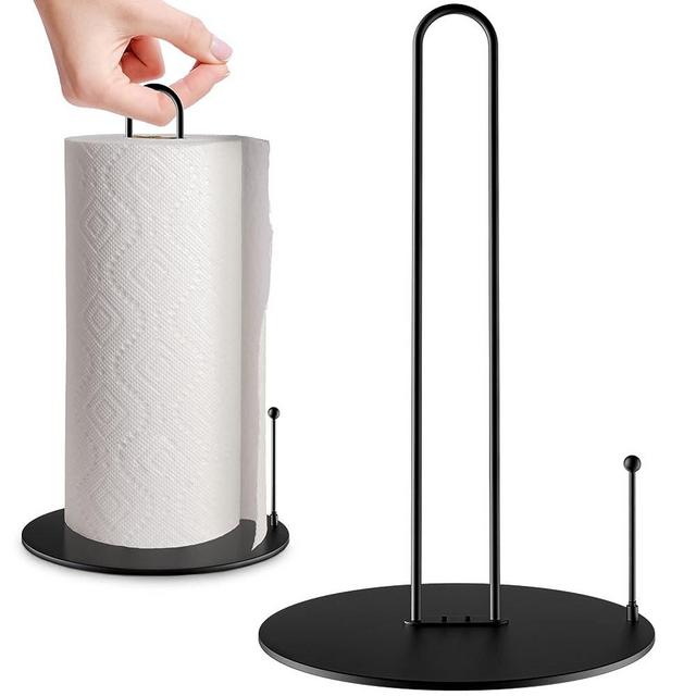 Black Paper Towel Holder Countertop,Kitchen Paper Towel Stand Holder for Standard and Large Size Rolls