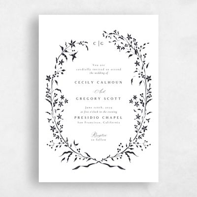 Ebony, White Wedding Invitation - Tahlia Portrait