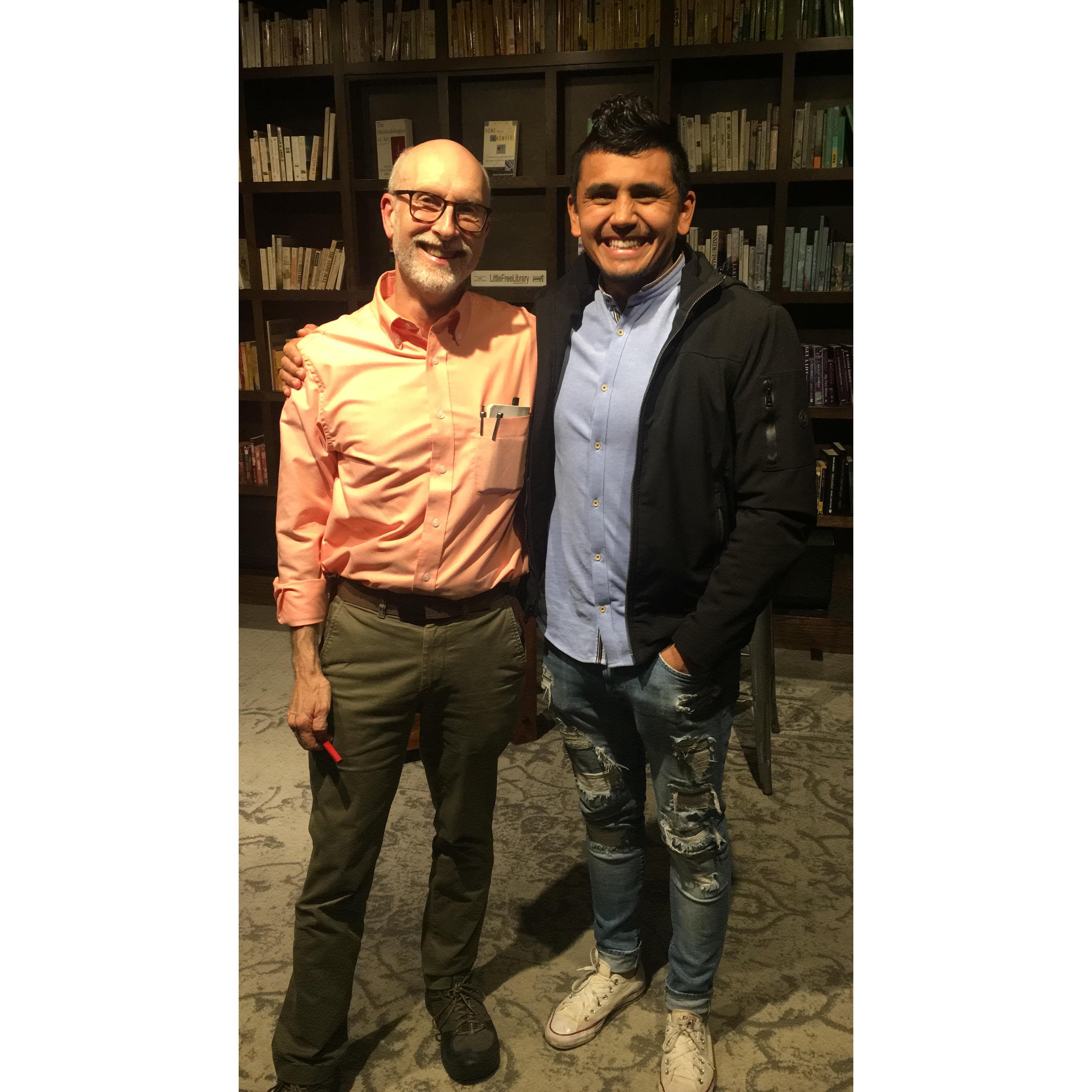 Tlotzin with my dad at his book talk (Books and Brews) at Pale Fire in Harrisonburg. February 2020.