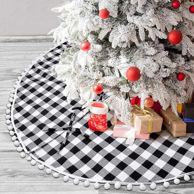 HIALTODAY Christmas Tree Skirt Buffalo Plaid Tree Mat Carpet 48 Inches for Xmas Party Holiday Decoration