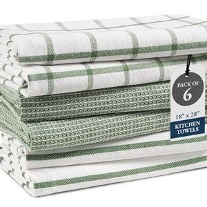 LANE LINEN Cotton Kitchen Towels Set, 6-Pack – Absorbent, Quick-Drying Dish Towels, 18" x 28", Premium Hand and Tea Towels - Olive