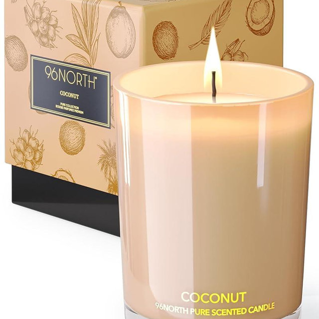 96NORTH | Pure Coconut Candle | 100% Natural Soy Wax | One Wick Jar Candle | Natural Fragrance Technology | Non Toxic | Up to 35 Hours Burning Time | Aromatherapy Gift for Men and Women