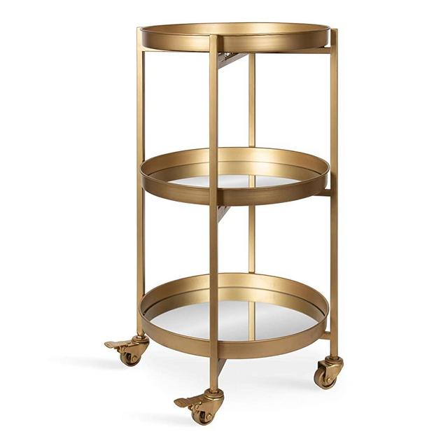 Kate and Laurel Celia Modern Glam 3-Tier Metal Bar Cart, 14 x 14 x 28, Gold, Decorative Round Serving Cart with Lockable Wheels