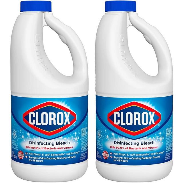 Clorox Bleach Cleaner, 2 Pack Original Concentrated Bleach, Easy Pour Bottle with Handle, Moldand Mildew Remover, Removes Stains and Whitens, 43 oz Each