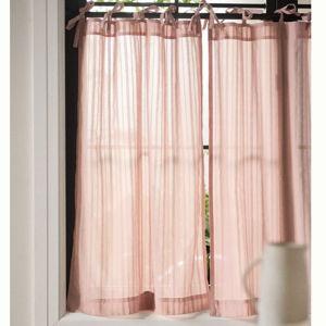Cotton Dobby Striped Sheer Tie-Top Café Curtains, Set of 2