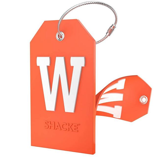 Initial Luggage Tag with Full Privacy Cover and Stainless Steel Loop (Orange)