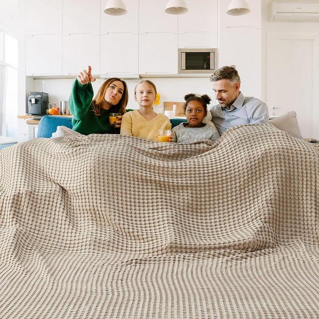 Bedsure Cooling Cotton Waffle Oversized King Blanket - Lightweight Breathable Rayon Derived from Bamboo for Hot Sleepers, Luxury Throws for Bed and Sofa, Taupe, 120x96 Inches