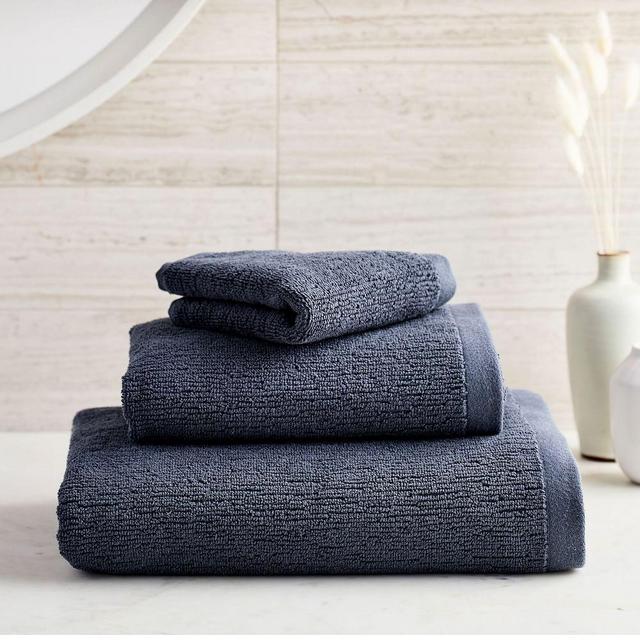 Organic Textured Towel, Set of 3, Granite Blue